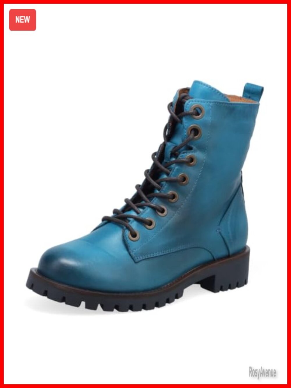 Leather Combat Boots Mid Calf Block Heel Platform Booties
